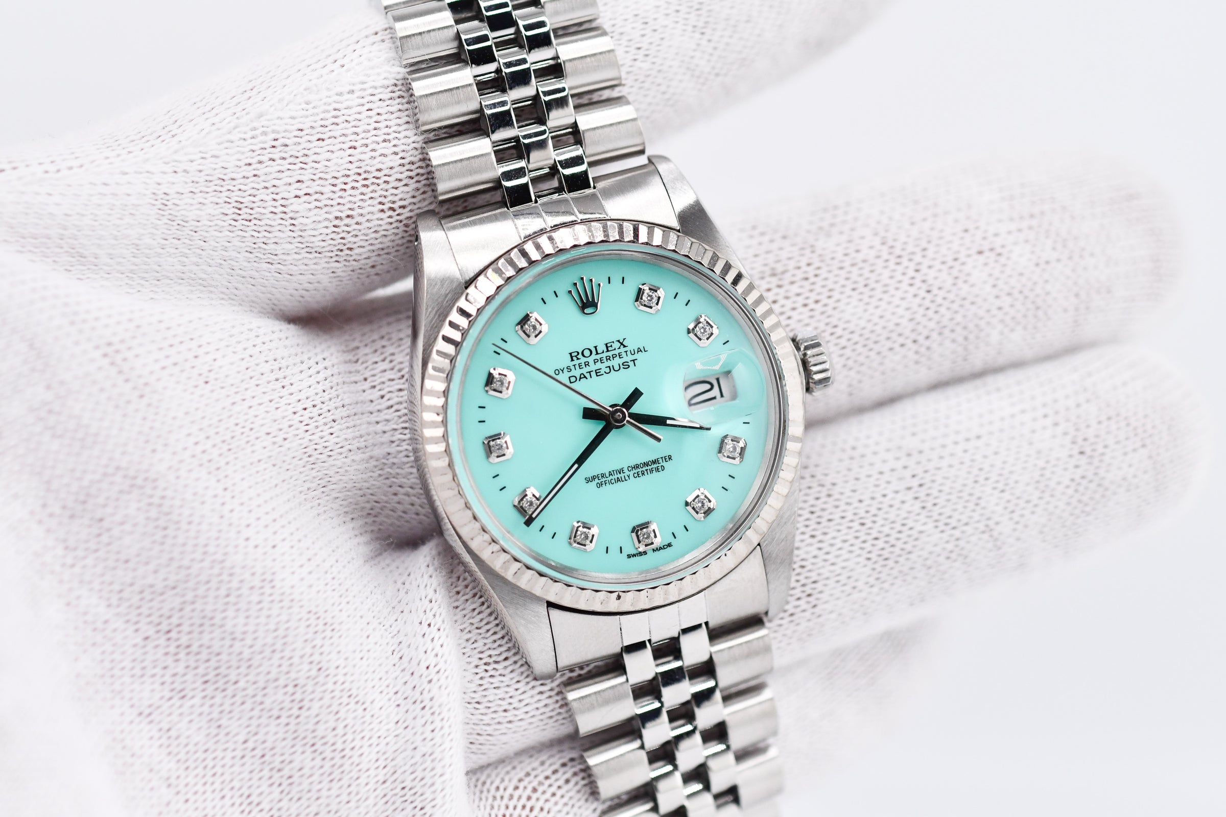 Rolex Datejust 36mm Ref 16014 Custom Tiffany Turquoise Diamond