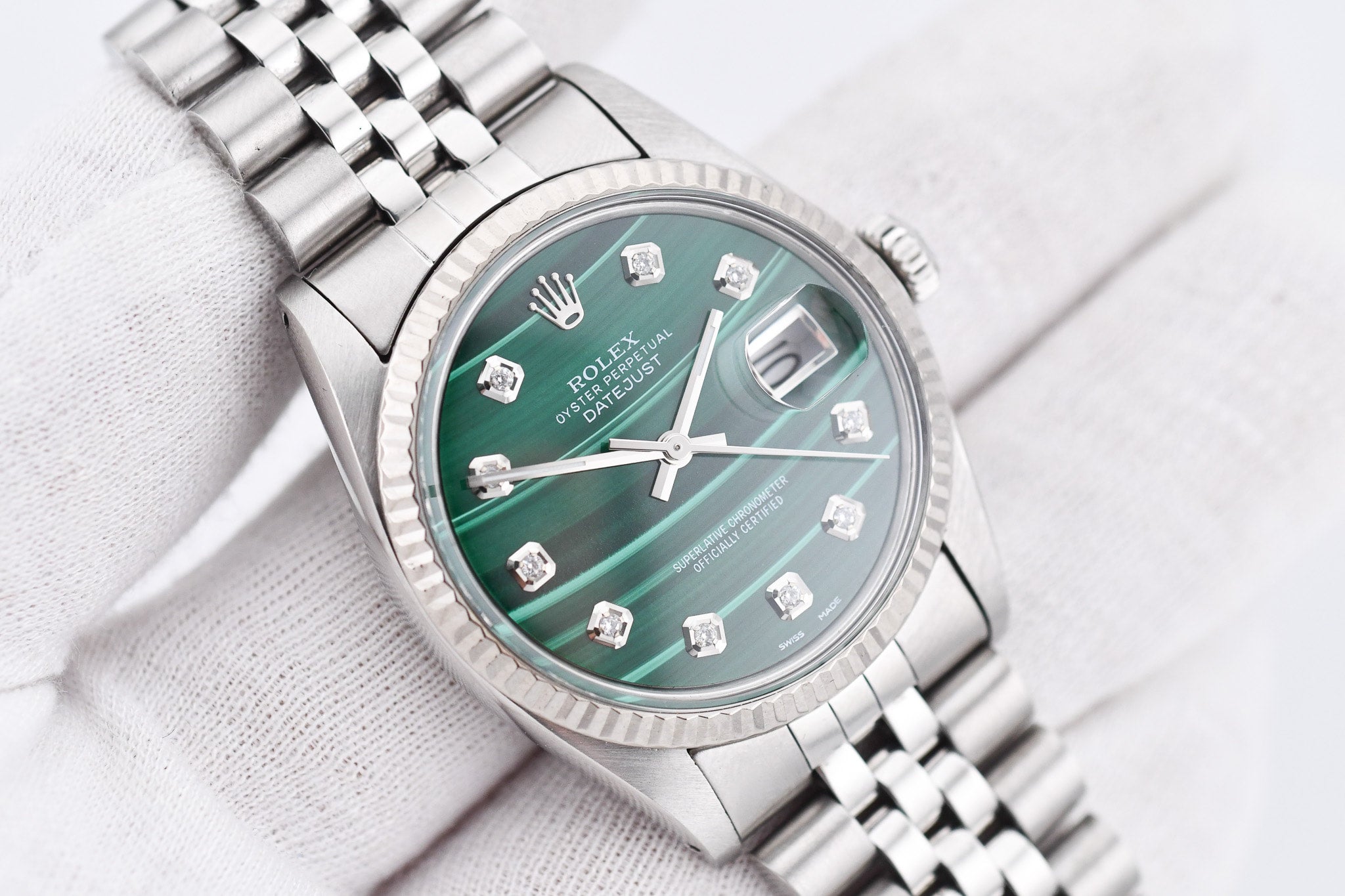 Rolex Datejust 36mm Ref 16014 Custom Green Malachite Diamond Rolex Datejust 36mm Ref 16014 Custom Green Malachite Diamond