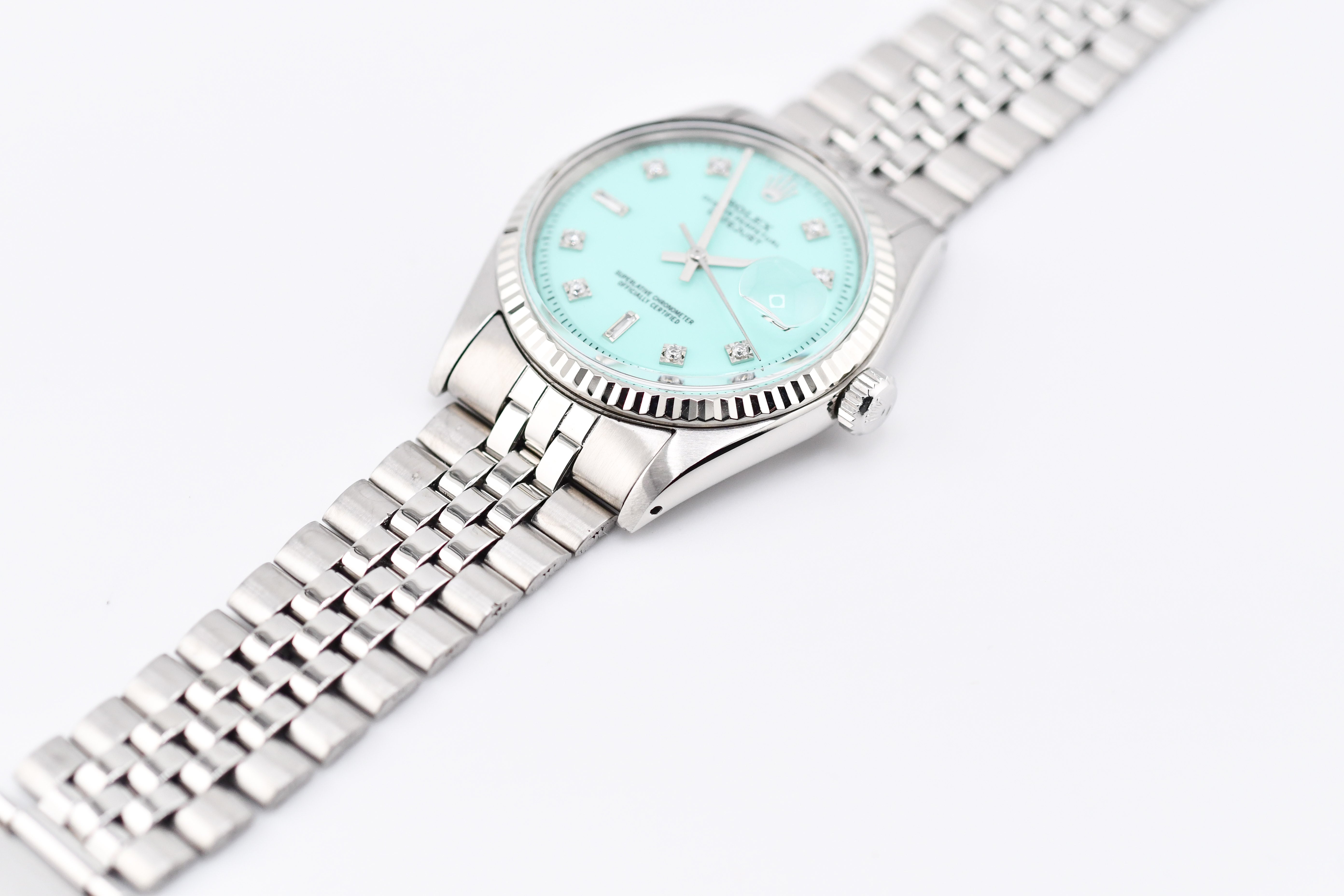 Rolex Datejust 36mm Ref 1601 Custom Tiffany Blue Baguette Diamond