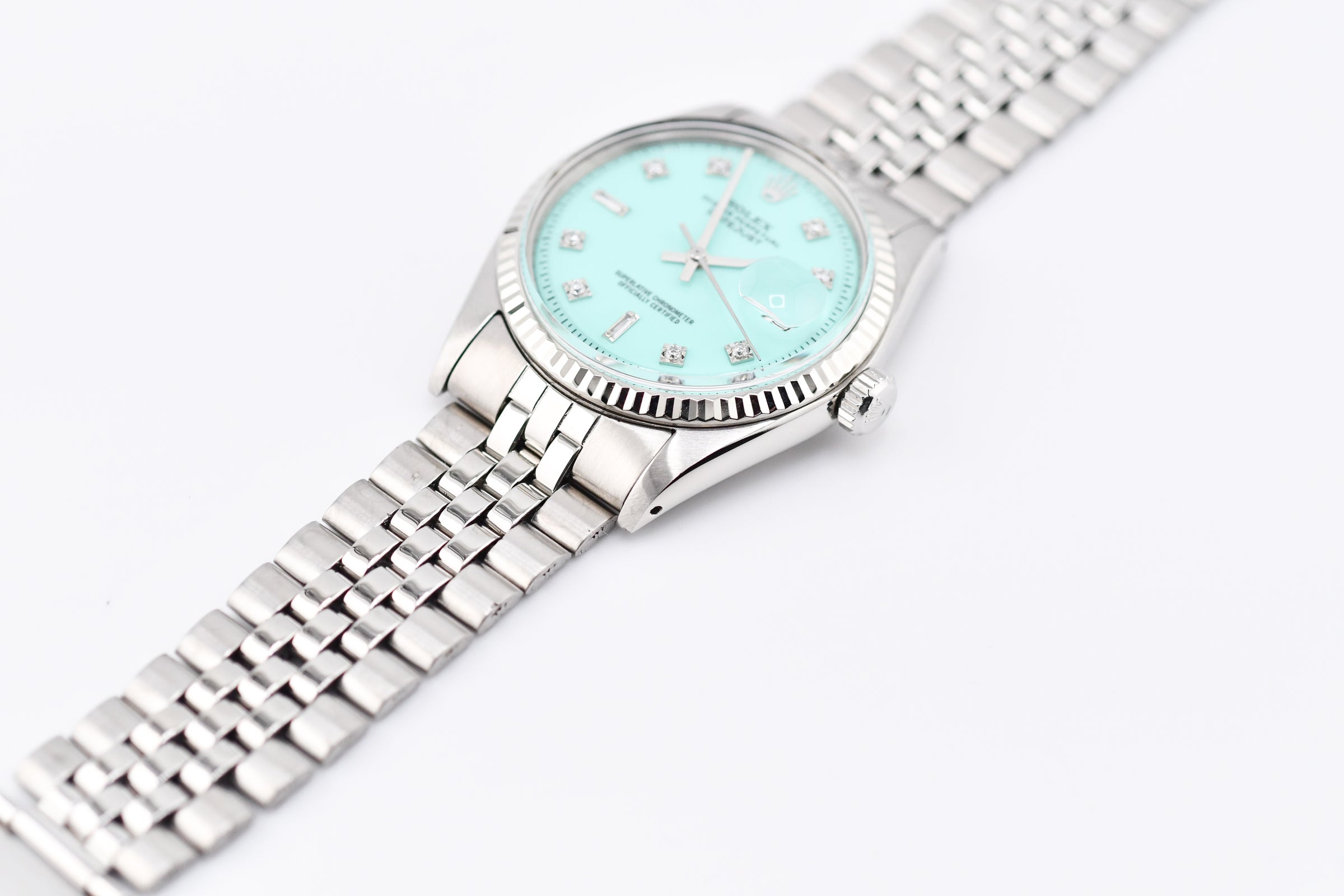 Rolex Datejust 36mm Ref 1601 Custom Tiffany Blue Baguette Diamond