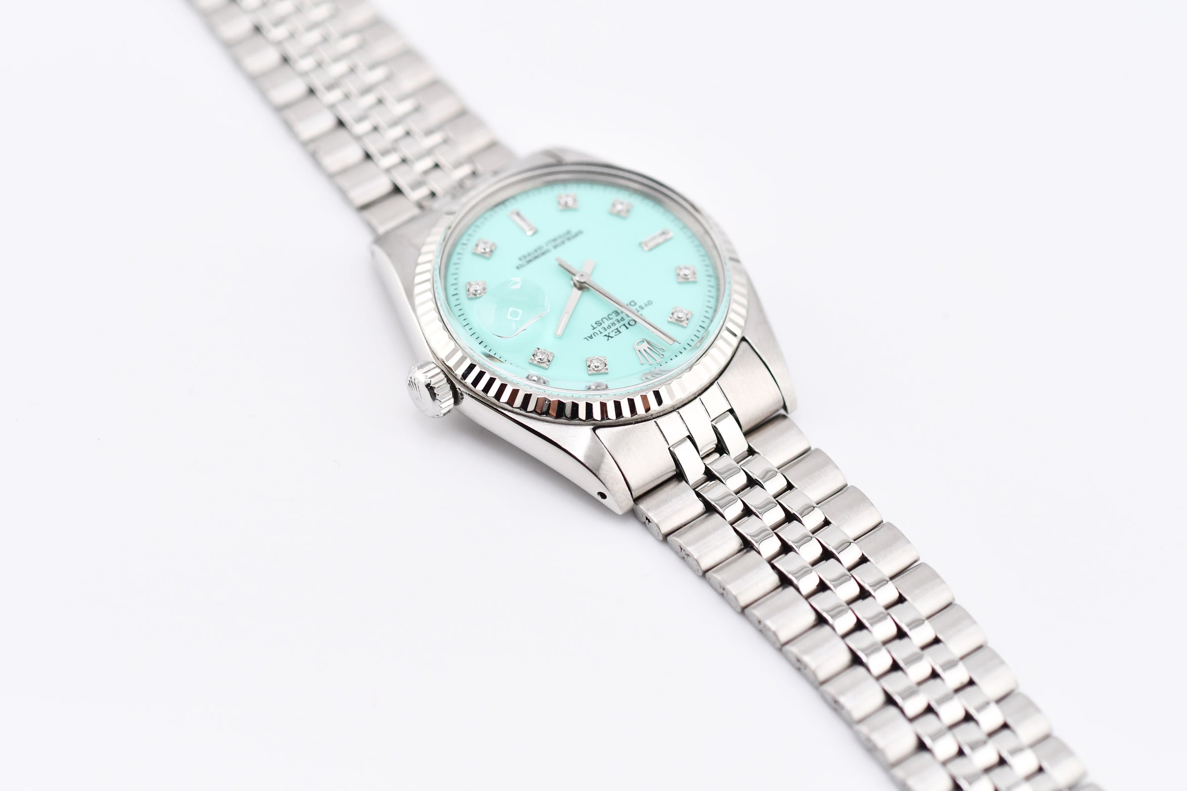 Rolex Datejust 36mm Ref 1601 Custom Tiffany Blue Baguette Diamond