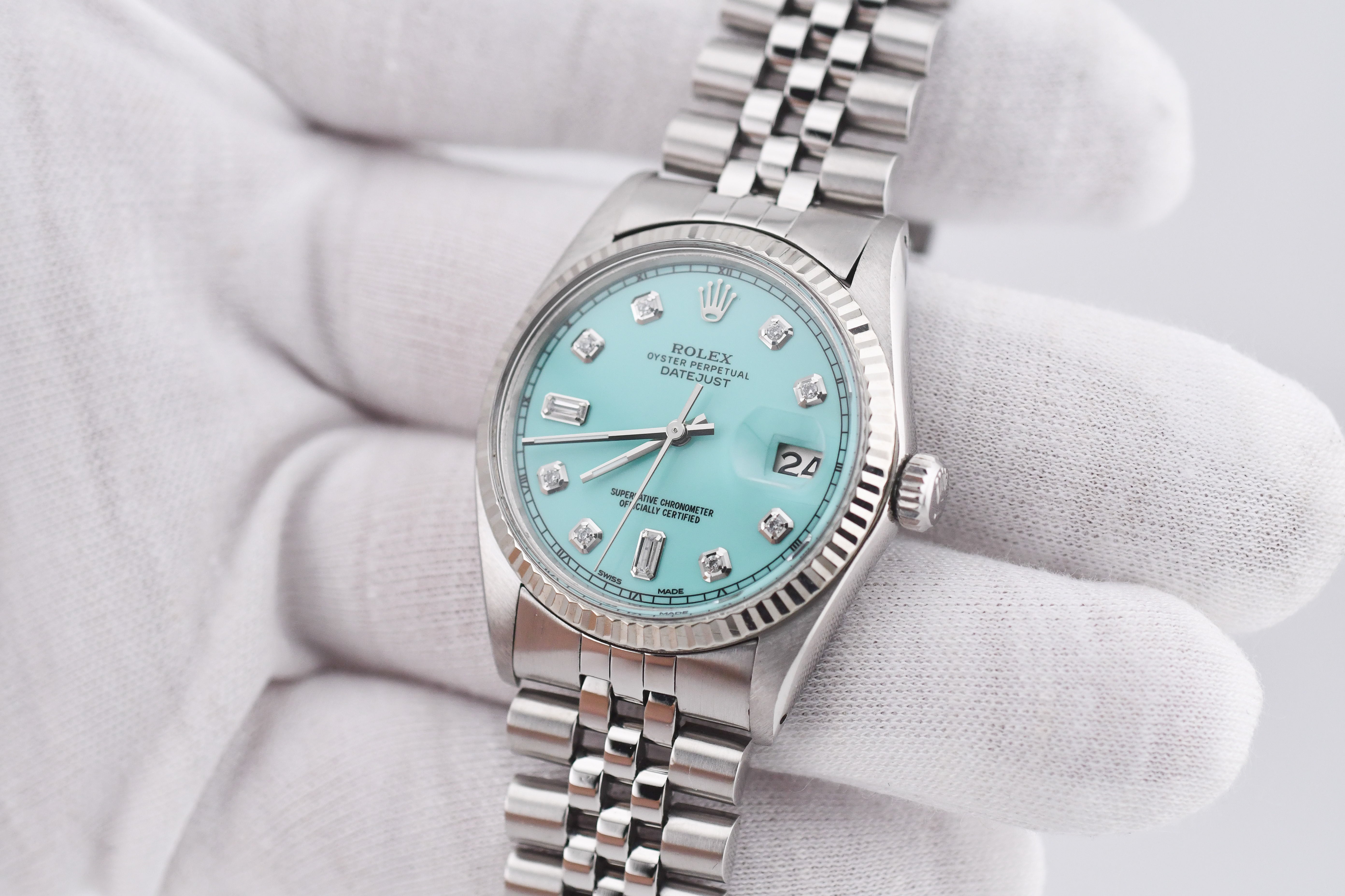 Rolex Datejust 36mm Ref 16014 Custom Tiffany Turquoise Baguette