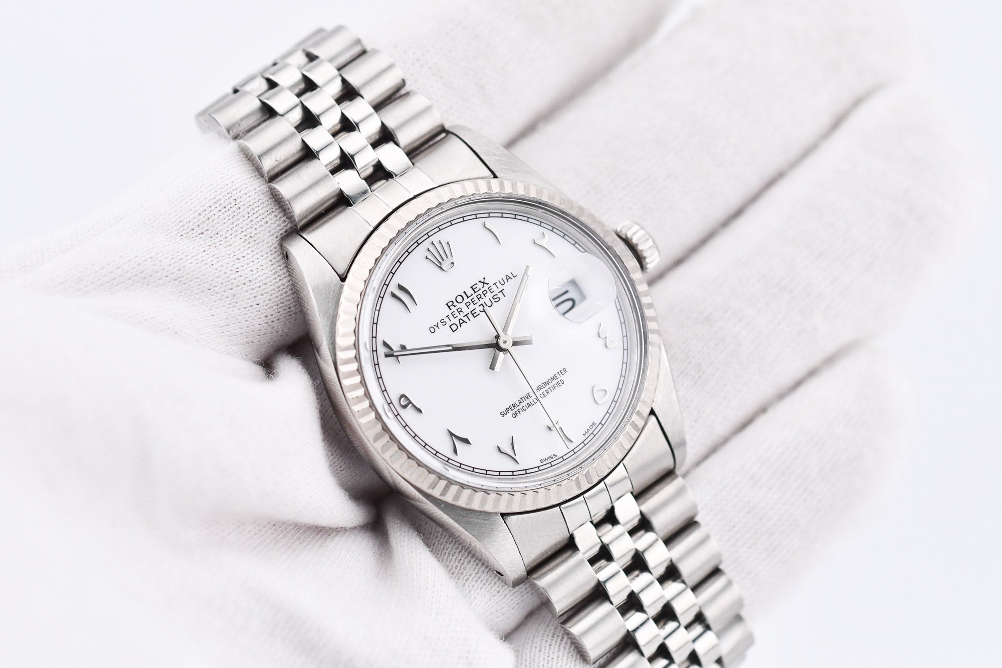 Rolex Datejust 36mm Ref 16014 Custom White Arabic Dial