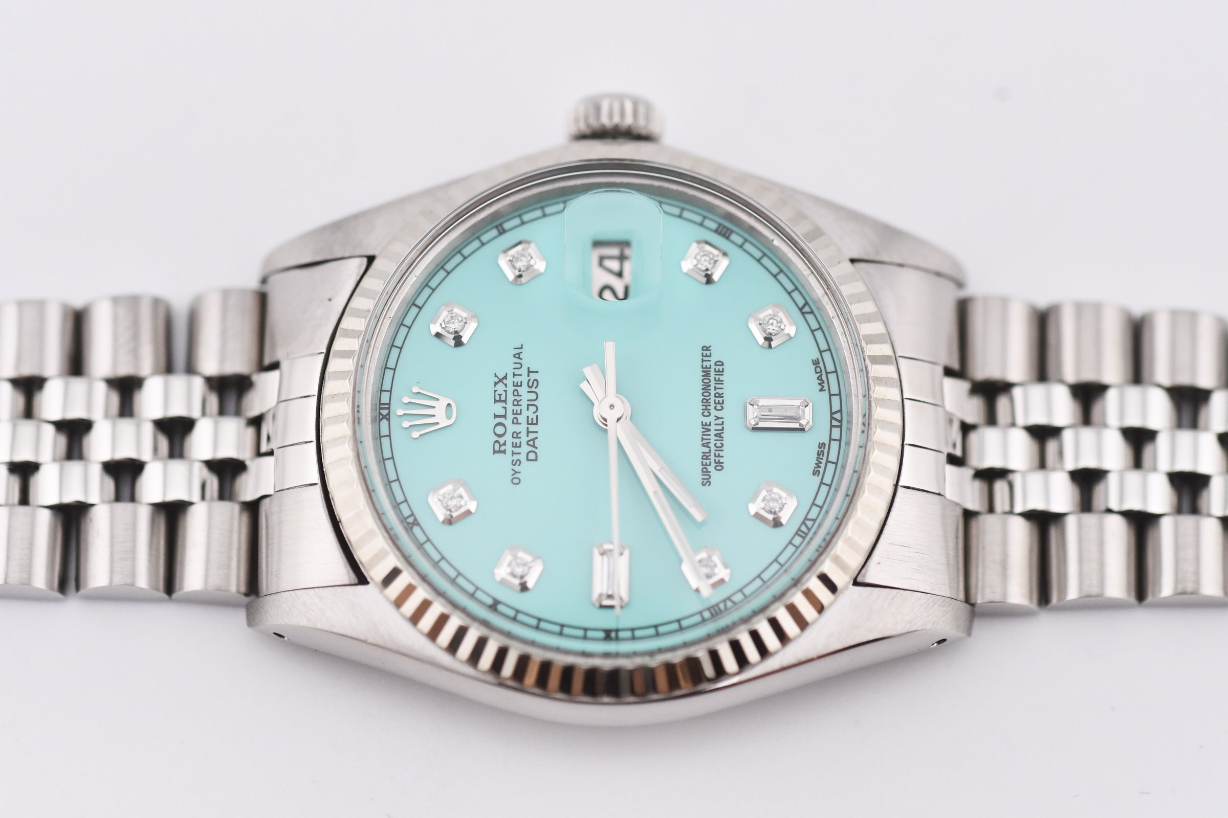 Rolex Datejust 36mm Ref 16014 Custom Tiffany Turquoise Baguette