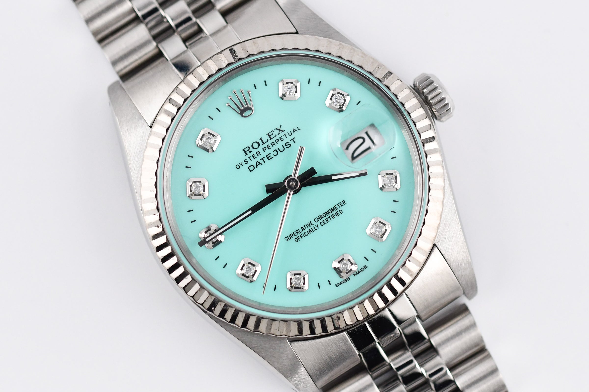Rolex Datejust 36mm Ref 16014 Custom Tiffany Turquoise Diamond 