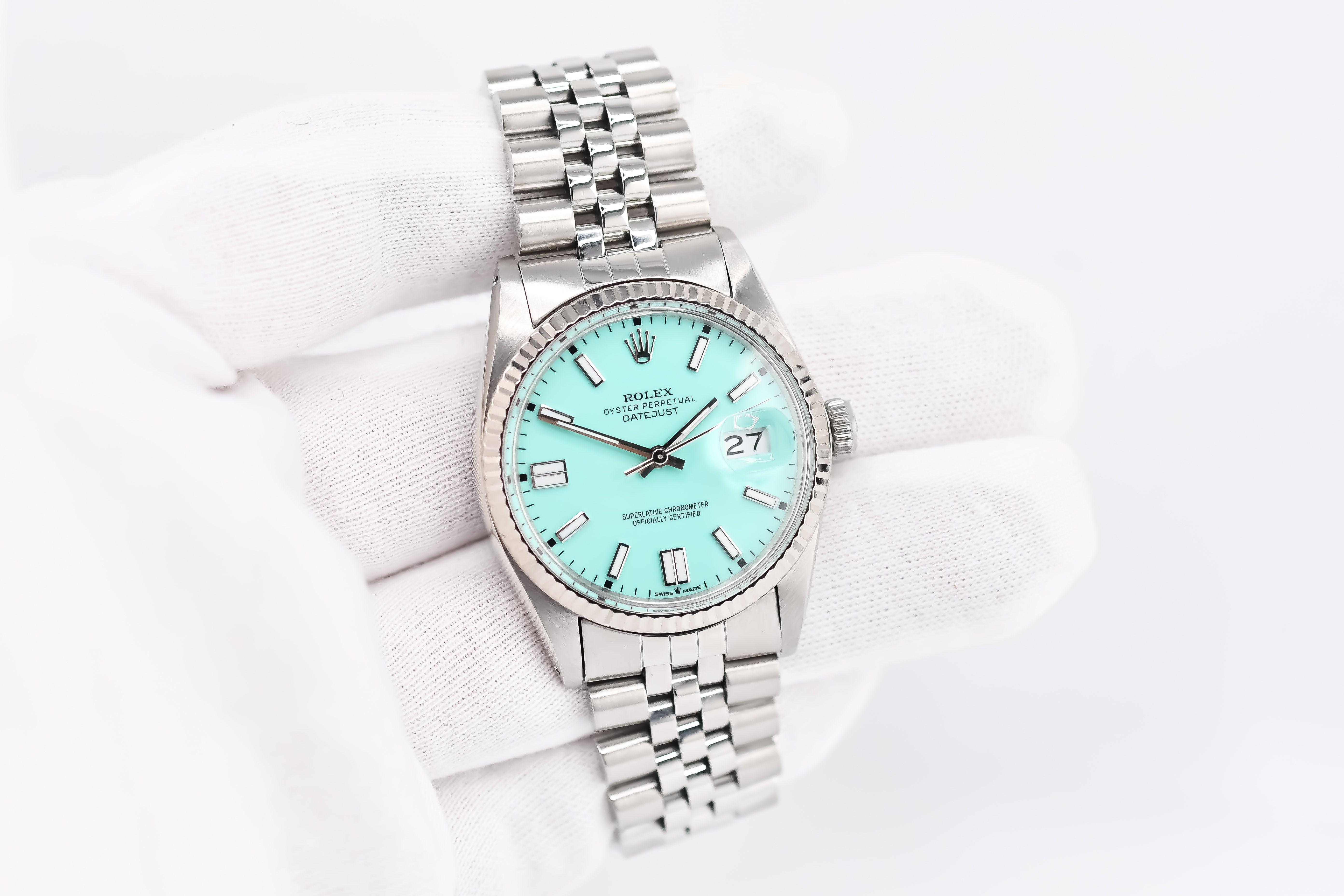 Rolex Datejust 36mm Ref 16014 Custom Tiffany Turquoise Stick Dial