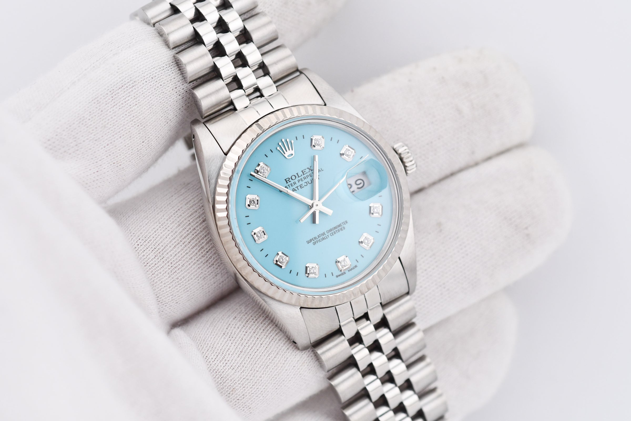 ハスベイ Rolex Datejust 36mm Ref 16014 Custom Baby Blue Diamond Dial