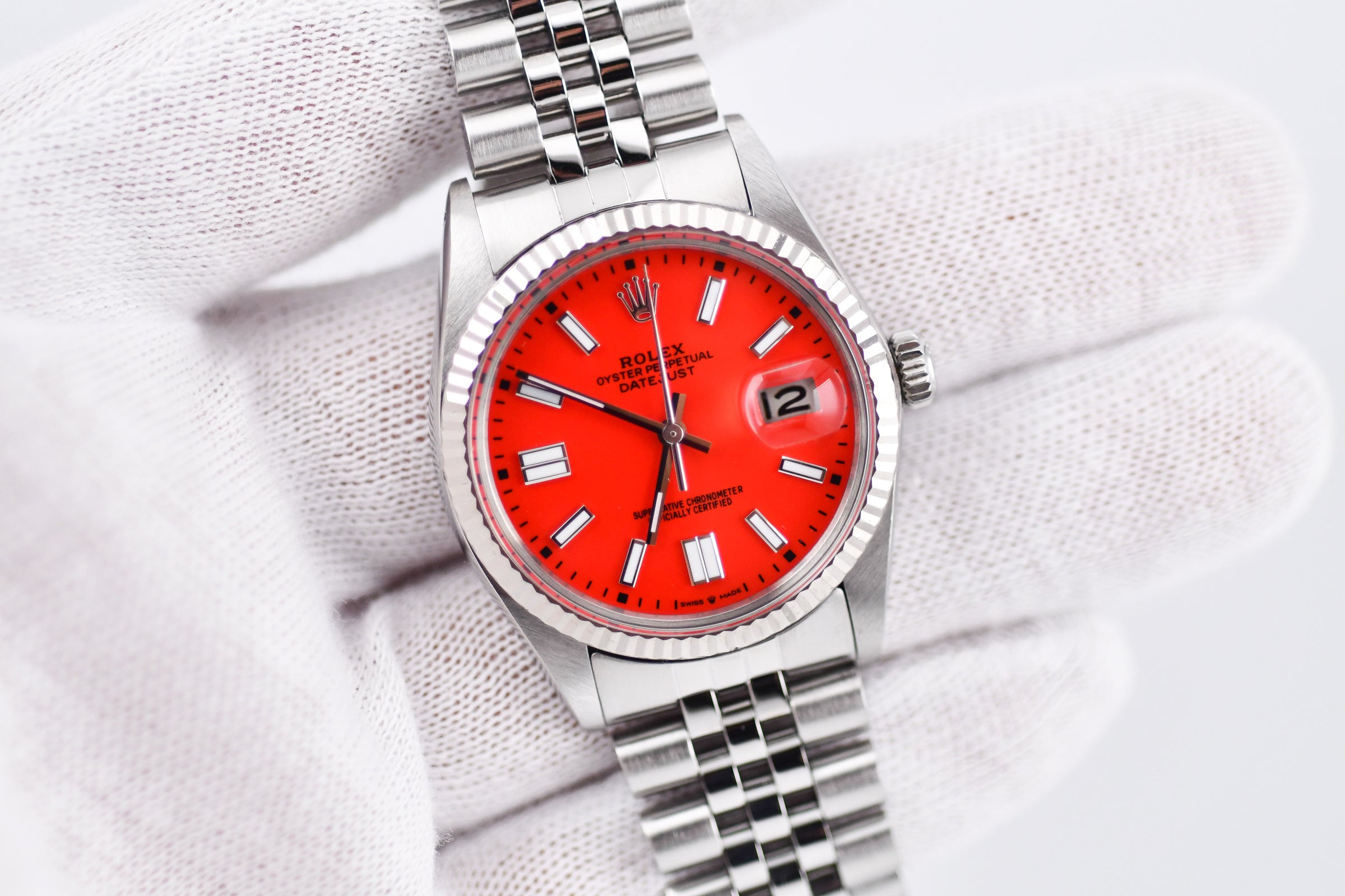 Rolex Datejust 36mm Ref 16014 Custom Red Stick Dial | WatchCenter LLC
