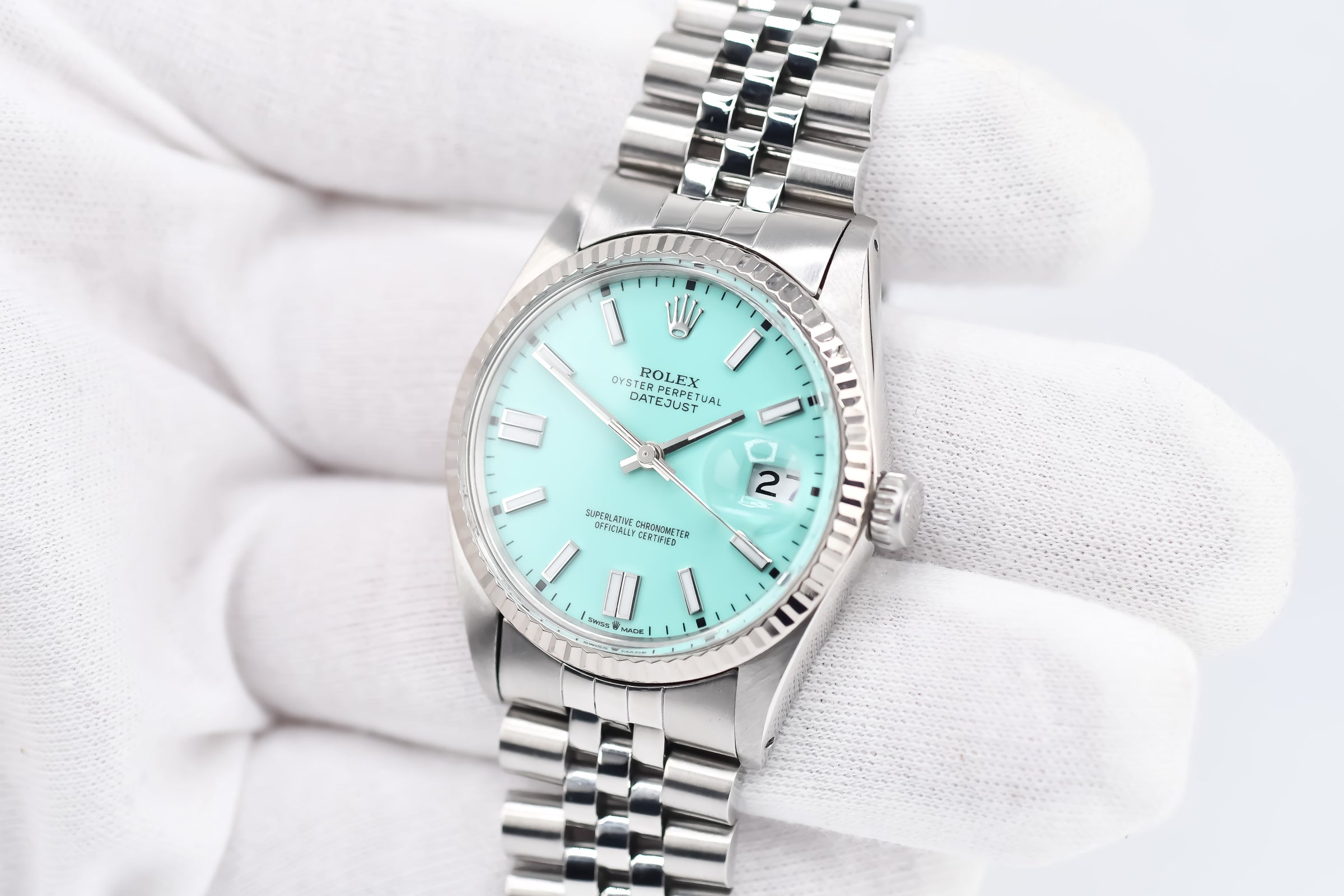 Rolex Datejust 36mm Ref 16014 Custom Tiffany Turquoise Stick Dial