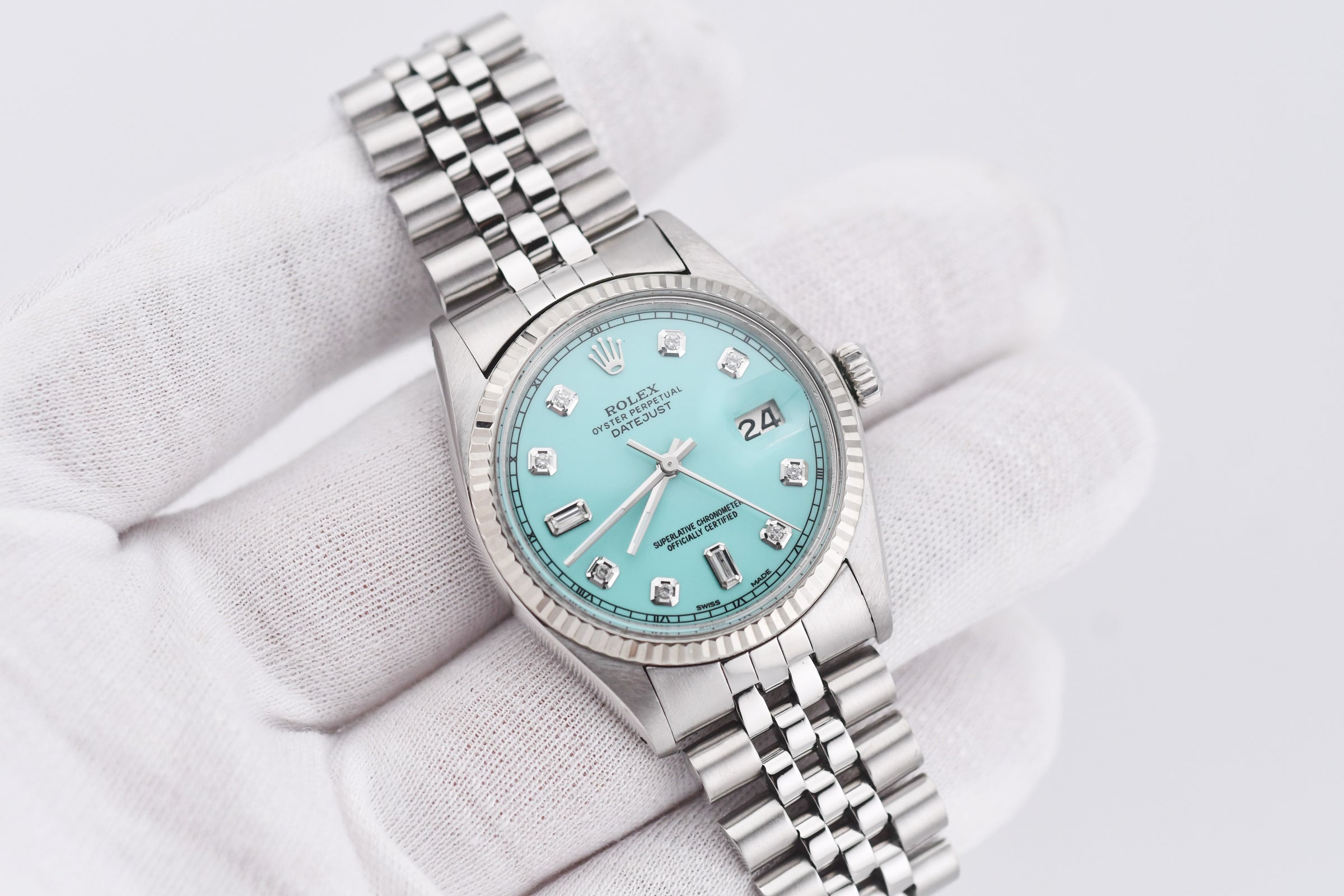 Rolex Datejust 36mm Ref 16014 Custom Tiffany Turquoise Baguette