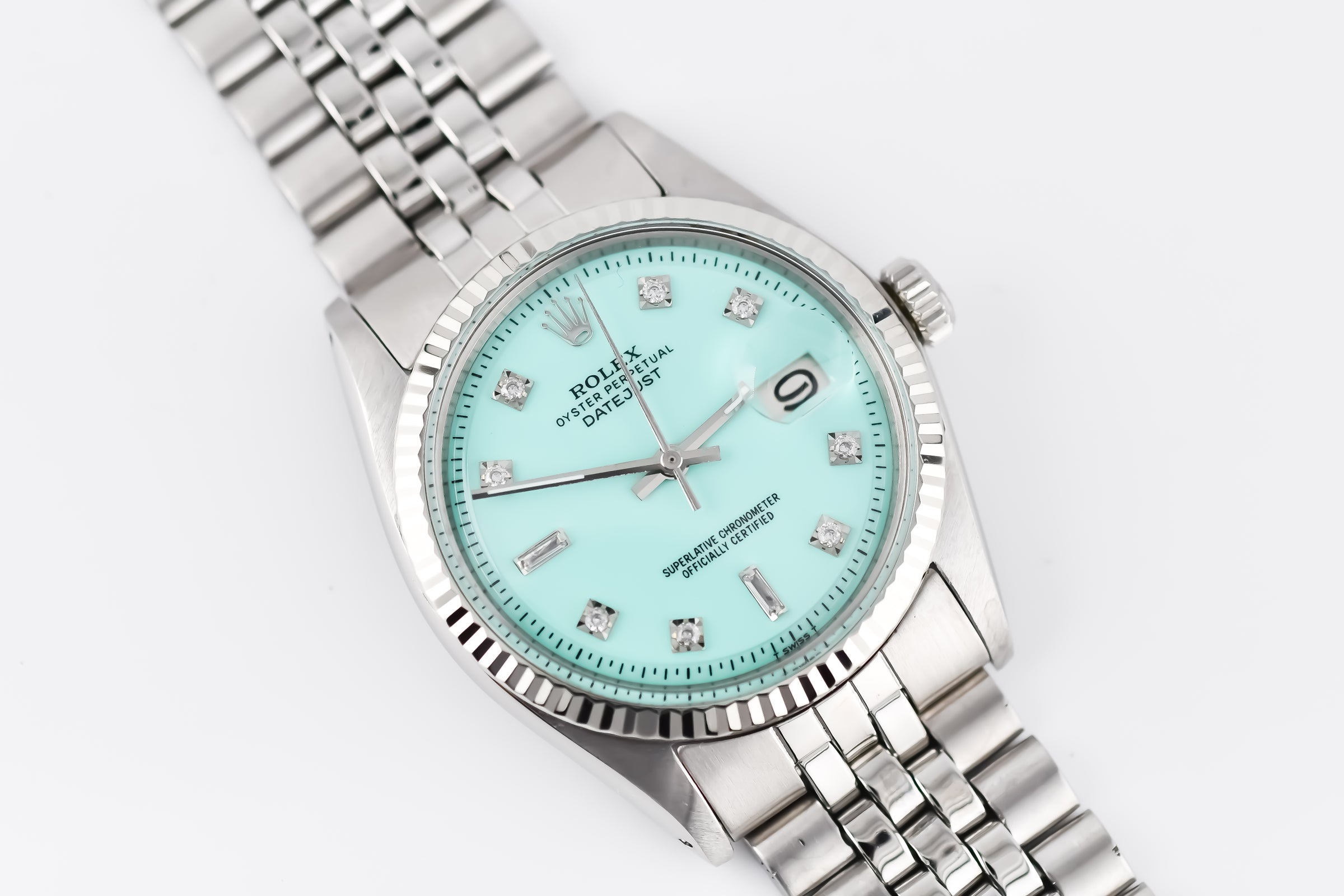 ROLEX 1601 DATEJUST 文字盤 ティファニーブルー ロレックス Rolex Datejust 36mm Ref 1601 Custom Tiffany Blue Baguette Diamond