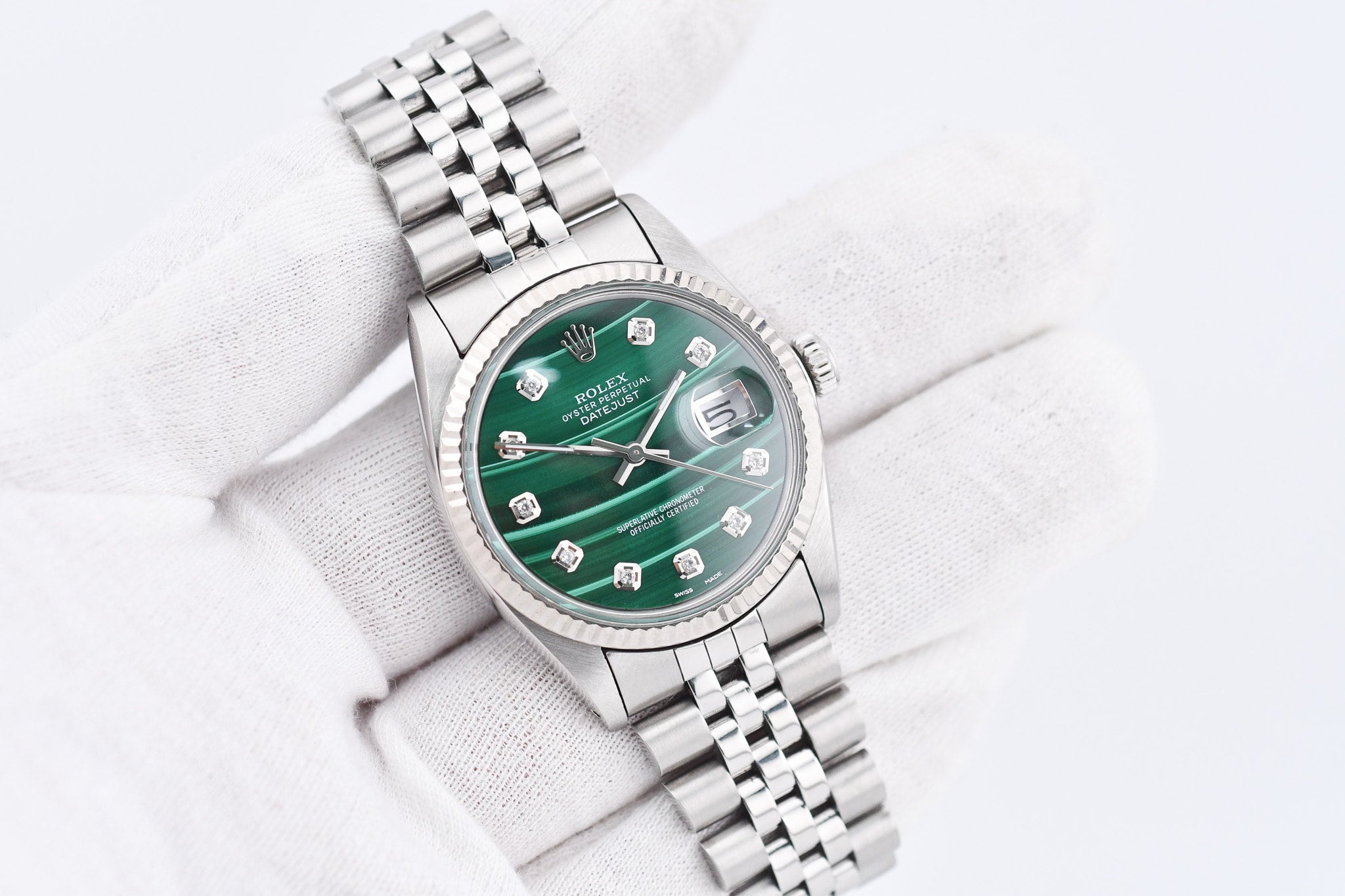 Rolex Datejust 36mm Ref 16014 Custom Green Malachite Diamond Dial