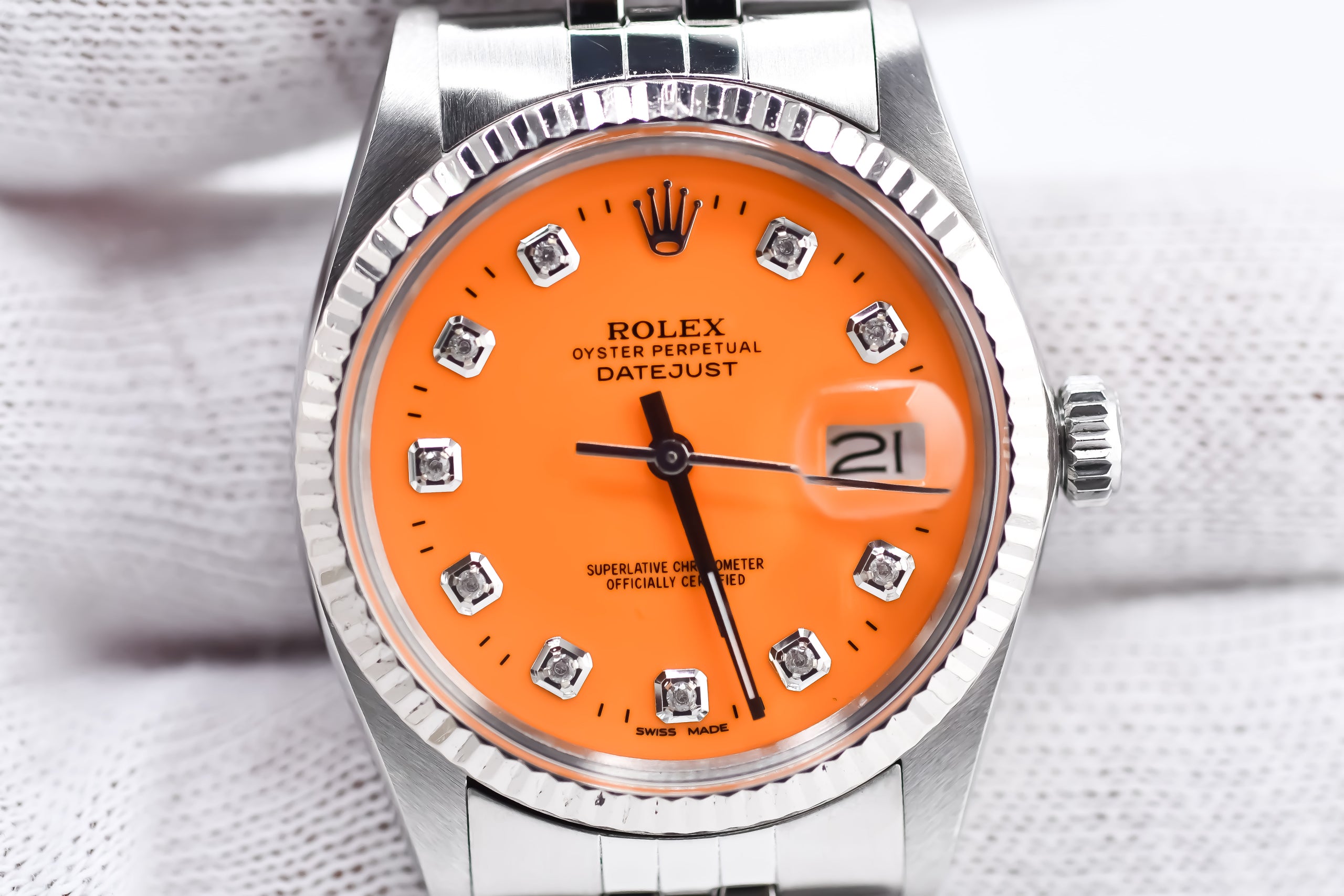 Rolex Datejust 36mm Ref 16014 Custom Orange Diamond DIal WatchCenter LLC