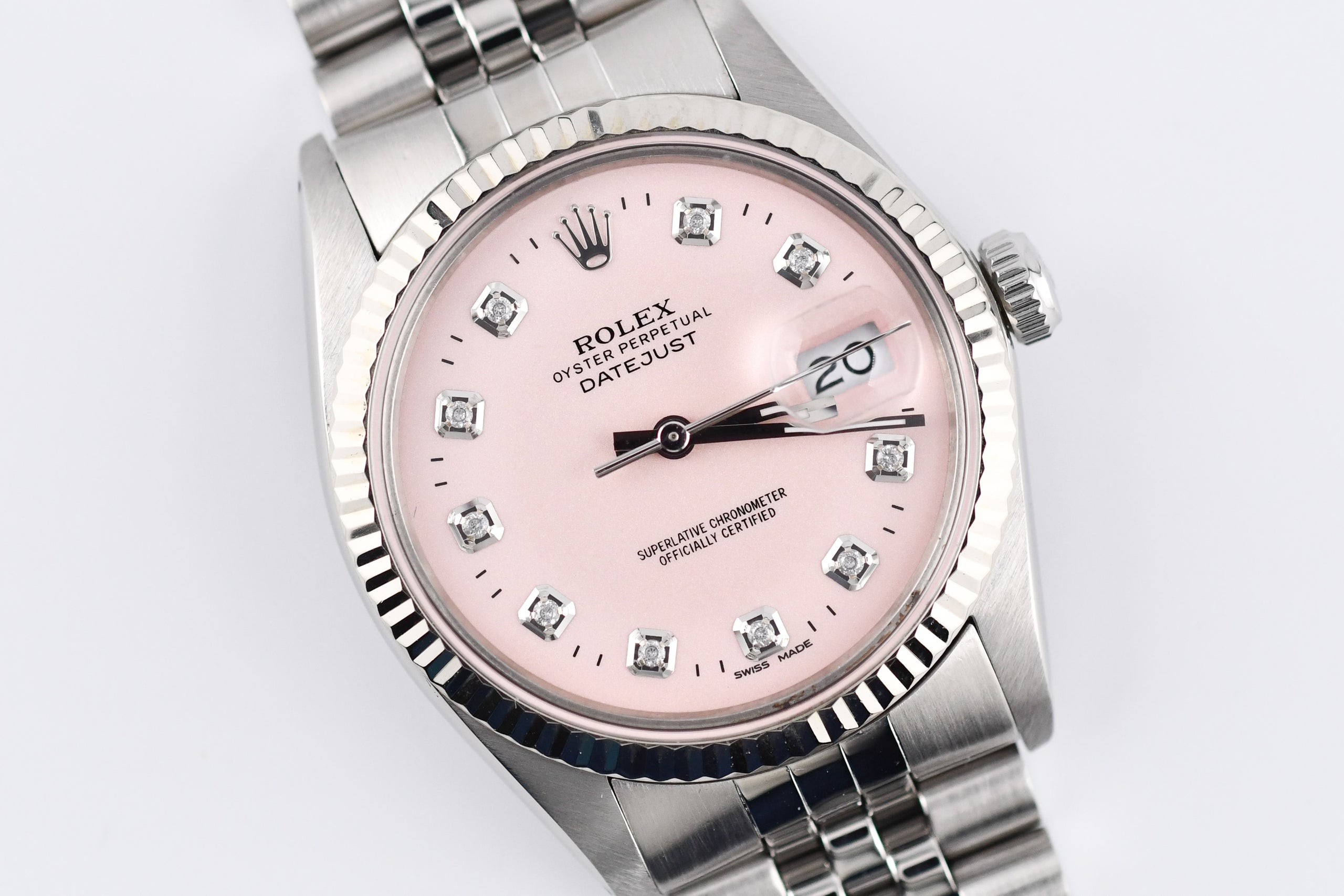 Rolex datejust pink diamond dial on sale