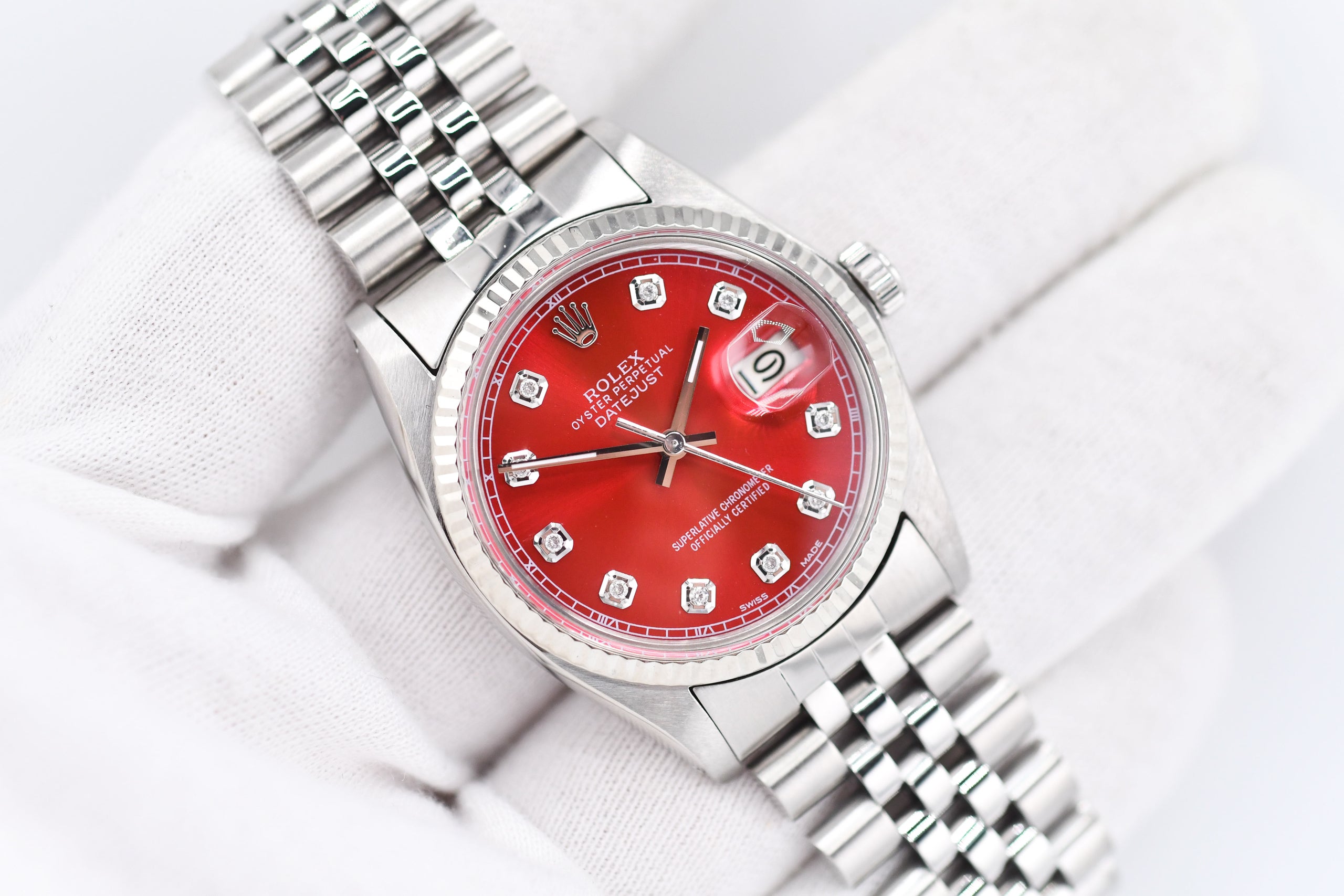 Rolex Datejust 36mm Ref 16014 Custom Red Diamond Dial WatchCenter LLC