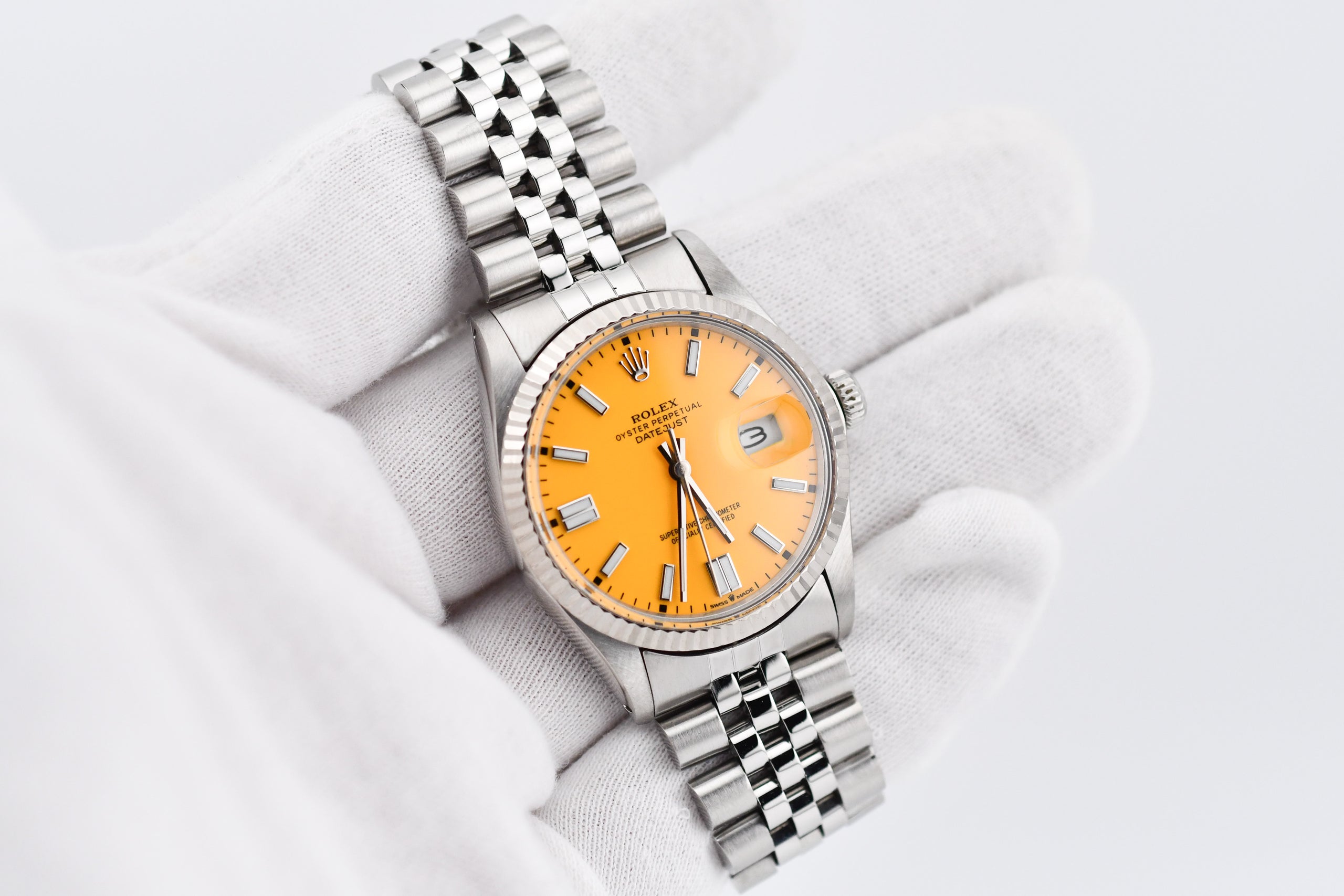 Rolex Datejust 36mm Ref 16014 Custom Yellow Stick Dial